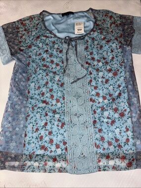Susan Betro Boho Peasant Cottagecore Floral Tank Top Blue Lace Women’s Sz XL NWT